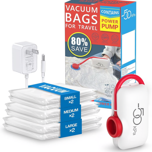 🔥Pack de 6 Bolsas de Compresión para Aspiradora Eléctrica USB - ¡Ahorra Espacio, Viaja Ligero!