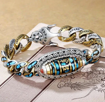 🔥 Oferta Caliente 🔥 Pulsera de Perlas Dzi de Nueve Ojos con el Mántra de Seis Caracteres en Color Turquesa