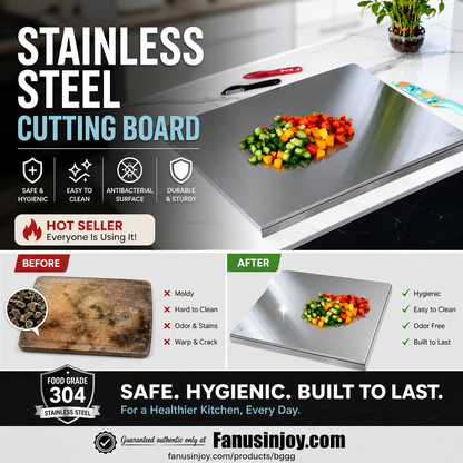 📢📢 LIMITED-TIME 50% OFF! 🔪 304 Stainless Steel Cutting Board – Safe, Hygienic & Built to Last 👩‍🍳
