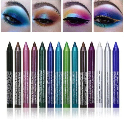 💜✨ Pack de 14 Lápices de Eyeliner Impermeables – Eyeliner en Gel de Colores con Terminaciones Metálicas y Brillantinas, Anti-Deslizamiento