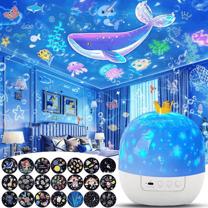 ⭐Proyector de luz nocturna para niños, 15 juegos de películas🔋Carga tipo C