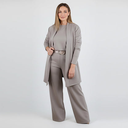 🔥 Conjunto Elegante de 3 Piezas – Cardigan Largo, Top y Pantalón para Estilo y Comodidad Todo el Día 💞✨