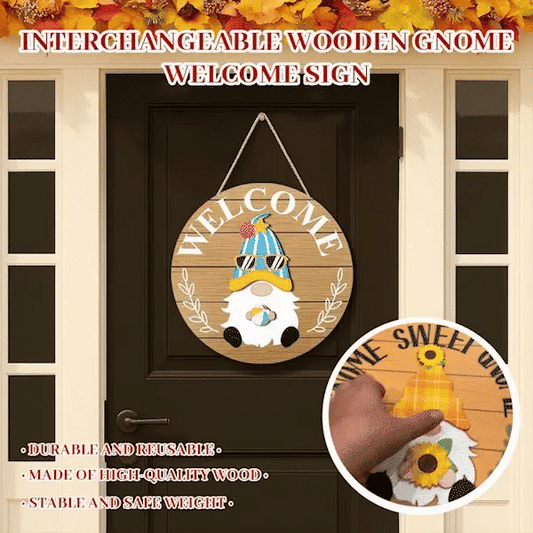 🍁Las Mejores Decoraciones para Navidad🎄Letrero de Bienvenida de Gnomo de Madera con Piezas Intercambiables🎈 - COMPRA 2 ENVÍO GRATIS