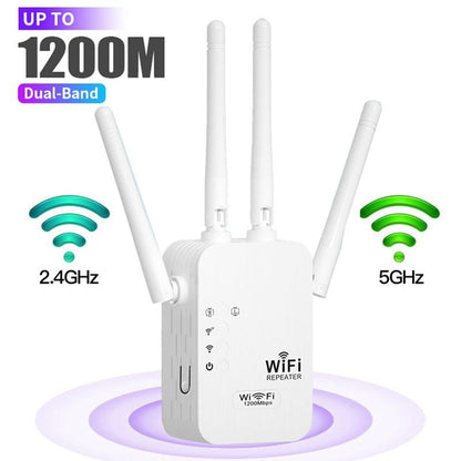 🎁 Último Día de Promoción 50% 🔥 Extensor de WiFi 2025, Amplificador de señal de doble banda 1200 Mbps (5 GHz/2,4 GHz), Cubre 10.000 pies cuadrados y 50 dispositivos, Repetidor con puerto Ethernet para el hogar, Regalos