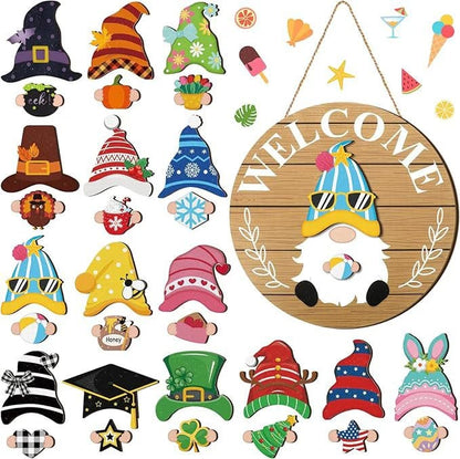 🍁Las Mejores Decoraciones para Navidad🎄Letrero de Bienvenida de Gnomo de Madera con Piezas Intercambiables🎈 - COMPRA 2 ENVÍO GRATIS