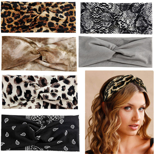 Diademas anchas de yoga con diseño cruzado retorcido, leopardo y liso – Bandas elásticas para el pelo para mujeres y niñas