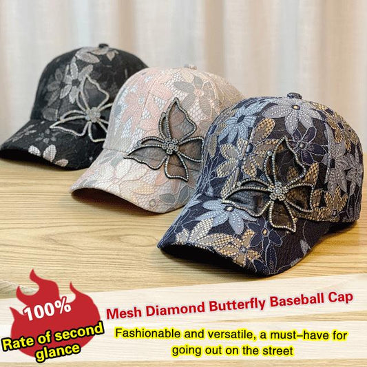 Gorra de béisbol de malla tipo diamante mariposa