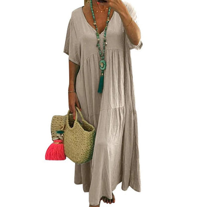 👗 ¡50% DE DESCUENTO POR TIEMPO LIMITADO! ✨ Vestido Largo Casual para Mujer – Cuello en V, Holgado y Fluido 🌾
