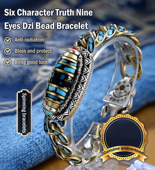 🔥 Oferta Caliente 🔥 Pulsera de Perlas Dzi de Nueve Ojos con el Mántra de Seis Caracteres en Color Turquesa