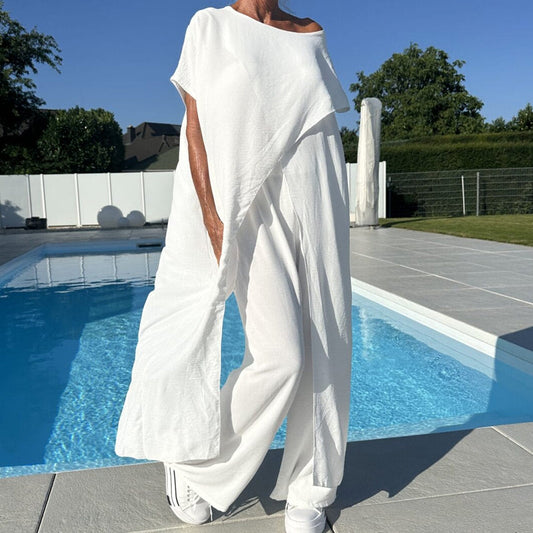 ¡Oferta de Verano! Conjunto de Top de Tirantes Finos y Pantalón en Color Liso