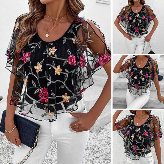🌸Top de patchwork de malla estampada para mujer
