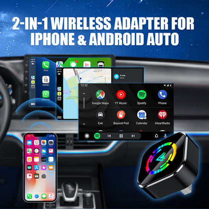 Adaptador inalámbrico 2 en 1 para iPhone y Android Auto