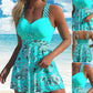 Traje de Baño de Dos Piezas: Vestido de Tirantes y Shorts de Baño Ajustados