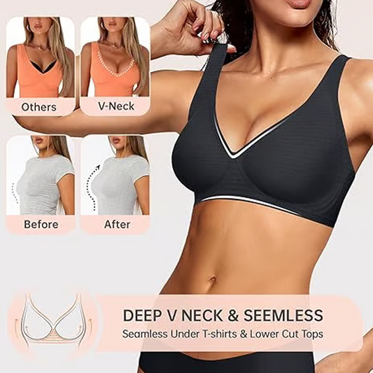 Brasier Sin Aros Push-up con Escote Profundo en V y Diseño Invisible