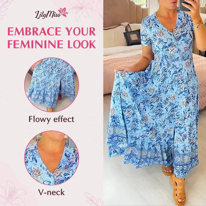 (💃Oferta especial - 40 % de descuento🔥) Vestido con estampado floral y cuello en V