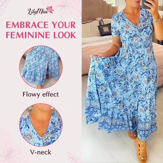 (💃Oferta especial - 40 % de descuento🔥) Vestido con estampado floral y cuello en V