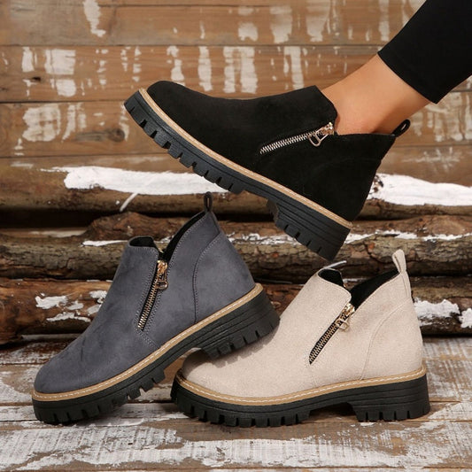 Botines de mujer con puntera redonda y cremallera latera