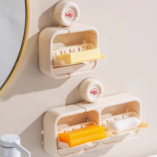 Jabonera de pared con ventosa y tapa abatible