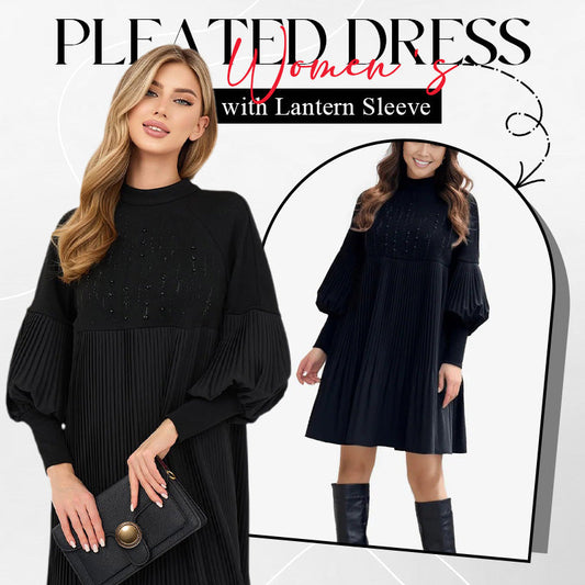 Vestido Plisado para Mujer con Mangas de Linterna Elegantes