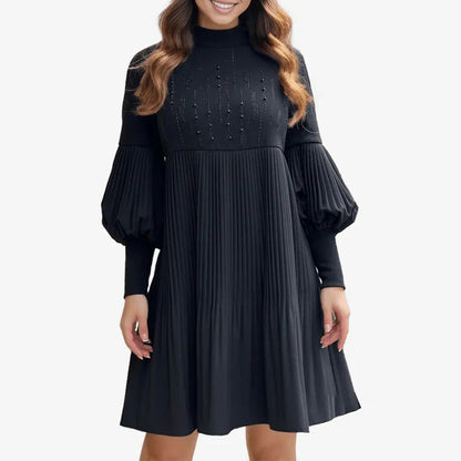 Vestido Plisado para Mujer con Mangas de Linterna Elegantes