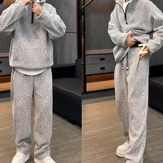 Conjunto de 2 piezas: Sudadera con capucha elegante y pantalones de pierna ancha para hombre - Envío Gratuito
