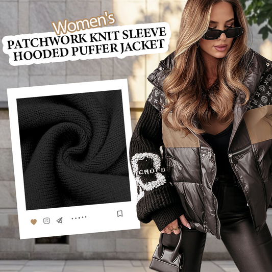 🎁 Oferta especial 49 % DE DESCUENTO 🔥 Chaqueta acolchada con capucha y mangas de punto patchwork para mujer | Envío urgente gratuito✈️