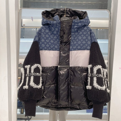 🎁 Oferta especial 49 % DE DESCUENTO 🔥 Chaqueta acolchada con capucha y mangas de punto patchwork para mujer | Envío urgente gratuito✈️
