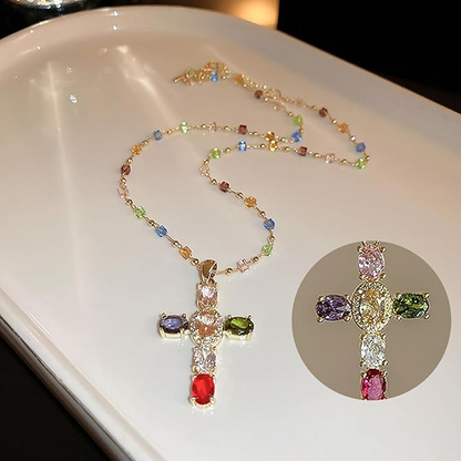 💜Súper rebaja – 50% de descuento 💜Collares con colgante de cruz de pedrería de colores