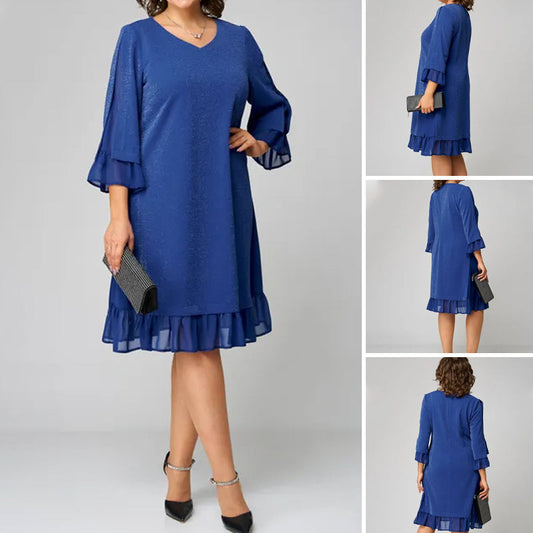 Elegante vestido midi holgado con escote en V y mangas acampanadas - COMPRA 2 ENVÍO GRATIS