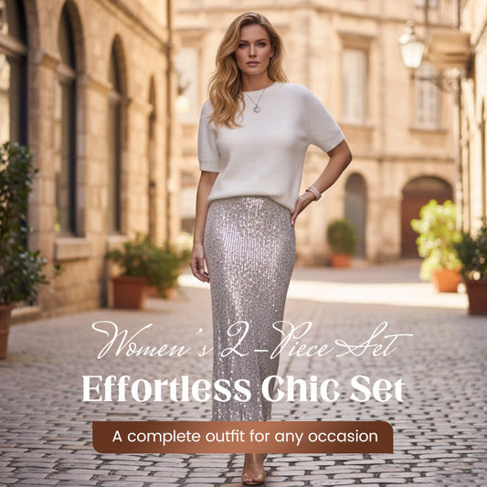 Conjunto de 2 piezas con camiseta de punto y falda de lentejuelas para mujer