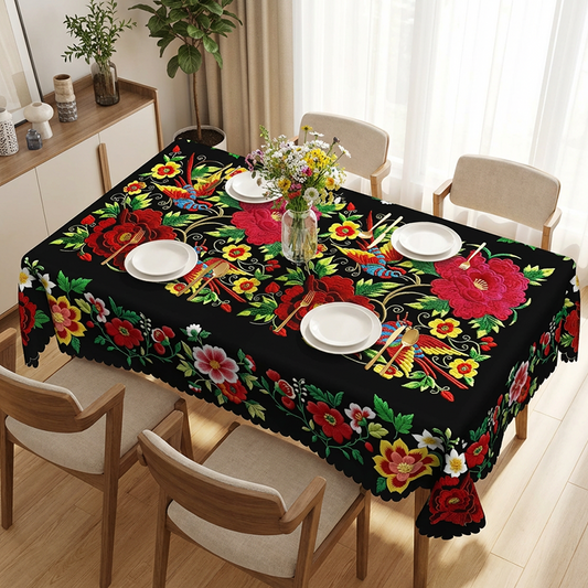 🔥Venta caliente🔥Mantel floral mexicano con borde festoneado (50% de descuento)