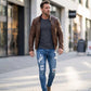 Vaqueros ajustados rotos y elegantes para hombre