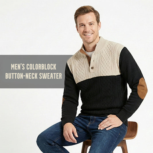 Ofertas en Venta Caliente - Sudadera de Hombre con Bloques de Color y Cuello con Botones