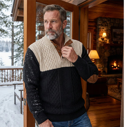 Ofertas en Venta Caliente - Sudadera de Hombre con Bloques de Color y Cuello con Botones