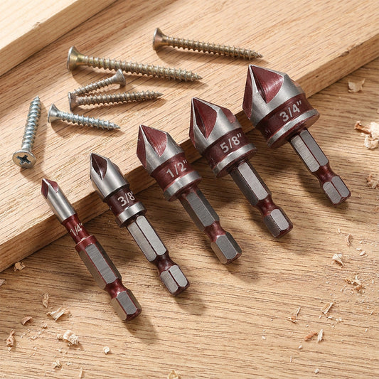 🔥 ¡Último día 50% de descuento!🔥  🔨✨ Set de Broca Avellanada de 5 o 3 Piezas para Carpintería – Precisión y Resistencia para Todos tus Proyectos de Madera