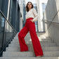 Pantalón de cintura ancha y pierna ancha de color liso para mujer