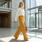 Pantalón de cintura ancha y pierna ancha de color liso para mujer