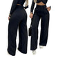 Pantalón de cintura ancha y pierna ancha de color liso para mujer
