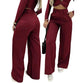 Pantalón de cintura ancha y pierna ancha de color liso para mujer