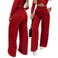Pantalón de cintura ancha y pierna ancha de color liso para mujer
