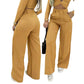 Pantalón de cintura ancha y pierna ancha de color liso para mujer