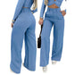 Pantalón de cintura ancha y pierna ancha de color liso para mujer