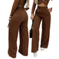 Pantalón de cintura ancha y pierna ancha de color liso para mujer