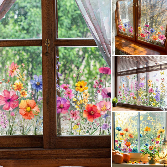 💐 Pegatinas de ventana de ramo de flores de colores 🖼️(Tamaño de corte libre)