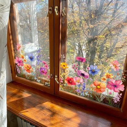 💐 Pegatinas de ventana de ramo de flores de colores 🖼️(Tamaño de corte libre)