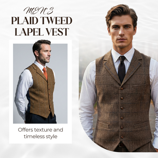 😎 Chaleco de tweed a cuadros con solapas para hombre - COMPRA 2 ENVÍO GRATIS