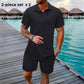 Conjunto informal de camisa y pantalones cortos de jacquard para hombre