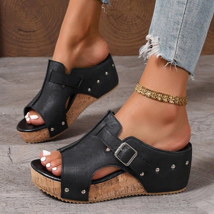 Sandalias de plataforma con cuña y punta abierta para mujer