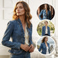 🌸 ¡OFERTA POR TIEMPO LIMITADO 50% DE DESCUENTO! 💃 Chaqueta de Mezclilla de Mujer con Volantes – Ligera, Sin Botones, Lavado Clásico Azul ✨