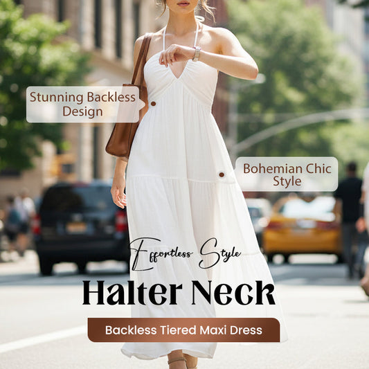 Vestido Maxi Con Escote Halter Y Espalda Descubierta Con Volantes
